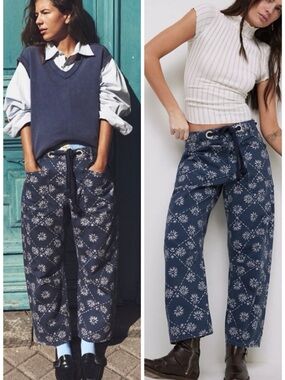 We The Free Moxie Printed Low-Slung Barrel Jeans in Wallpaper Geo SZ 26